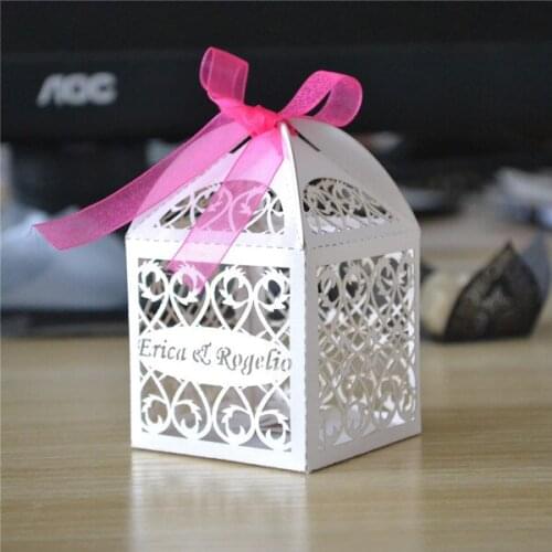 Paper crafts free custom logo 100pcs laser cut "filigree" wedding candy favors wedding favor box
