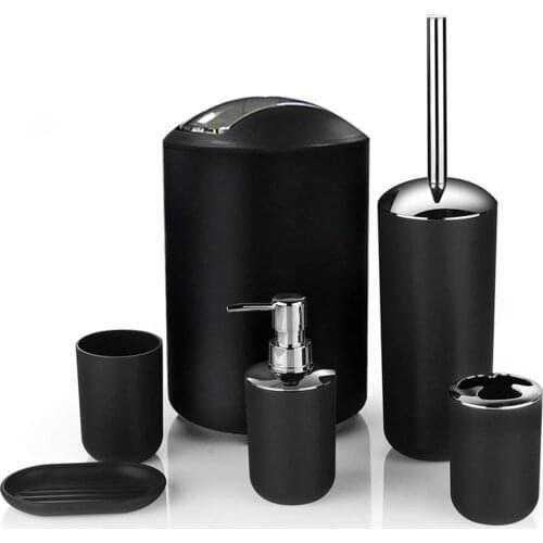 Toothbrush Holder Cup Soap Dispenser Dish Wc Brush Tumbler Washroom Cleaning Tool Trash Can 6pcs Bathroom Accessories Set