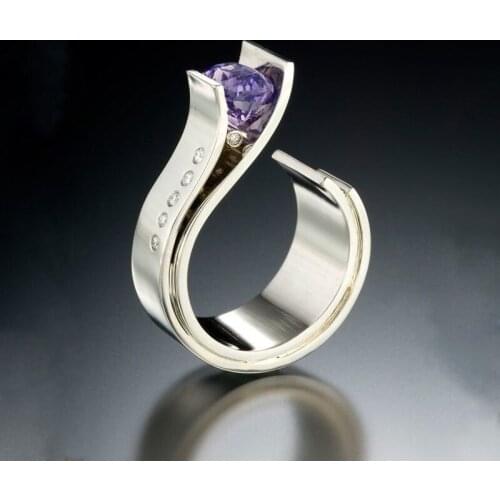 Geometric Individual Square Solid Amethyst Rectangular Simple Colored Crystal Ring personalizeddiamond rings for women