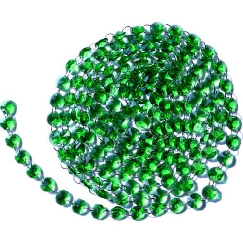 Garland Chakra Spectra 12Feet Diamond Prisms Green Glass Crystal Octagon Beads 14mm Wedding Chandelier Parts M02160-4