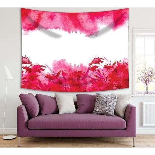Tapestry 65-73f Wildflowers Grass Clear Sky Natural Garden Watercolor Style Artwork Red Pink White