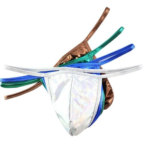 Hot Sexy Men Shiny Metallic Low Rise Bulge Pouch T-Back G-string Thongs Underwear Underpants