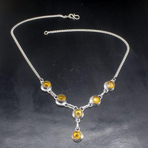 Hermosa Jewelry Amazing New Coming Yellow Citrine Silver Color Women Ladies Gifts Pendant Necklace Chain 42cm 20213481