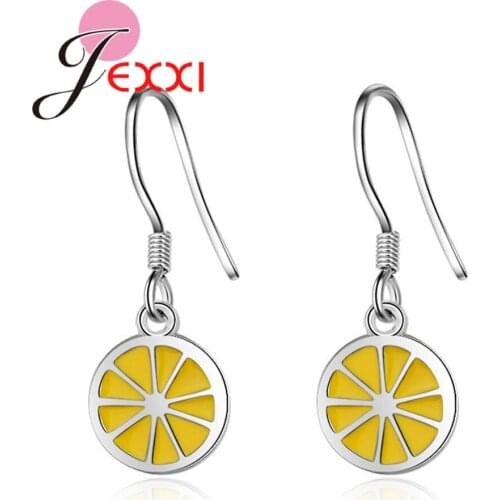 Good Quality 925 Sterling Silver Lemon Slice Dangler Earrings for Women Girls Wedding Christmas Party Yellow Enameled Jewelry