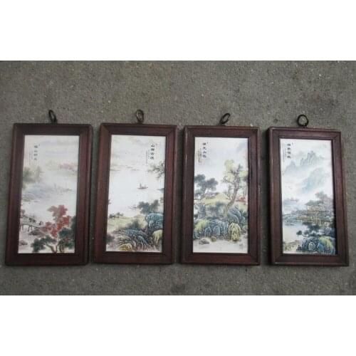 Art Collection Chinese old ceramics painting with wooden frame ,Classical landscape painting for Wall decoration Living room 02