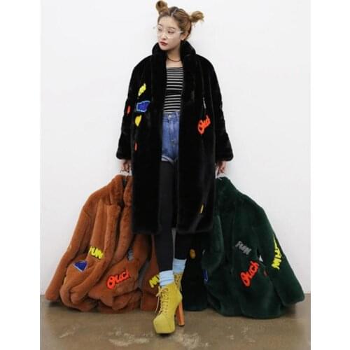 Womens Winter Autumn Long Section Patch Designs Fake Fur Outwears Female Warm Soft Imitation Rabbit Fur Jackets Tops S/Xl K1213