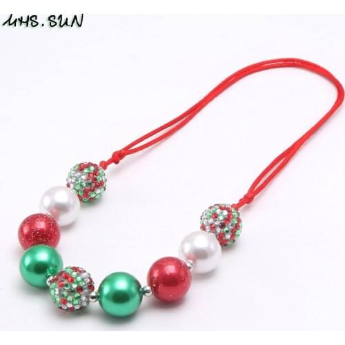 MHS.SUN Christmas jewelry baby girls chunky bubblegum beads necklace adjustable handmade rope chain necklace for kids girls gift