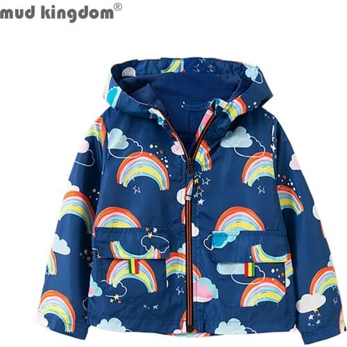 Mudkingdom Fashion Girls Jacket Full Zip Windbreaker Floral Rainbow Pocket Coat for Girl Clothes Toddler Clothing Spring Autumn