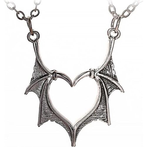 Fashion Creative Demon Wings Pendant Necklace Gothic Couple Heart-shaped Punk Accessories Mens Womens Party Jewelry Gift
