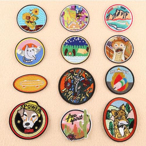 Cartoon Dog Embroidery Patches for Clothing Iron On Patches DIY Applique Stripes Animal Sticker Badge Sewn Fabrics Patch