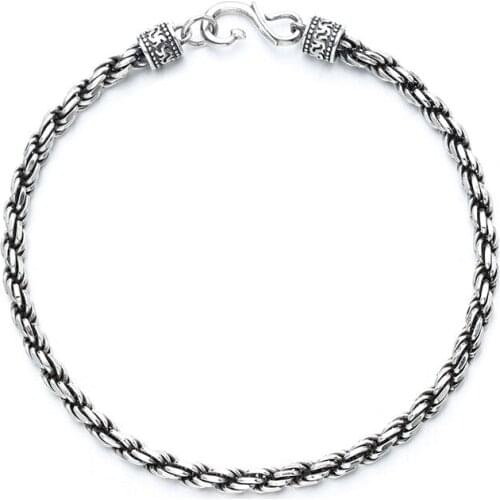 BOCAI 2021 Trendy New Real S925 Silver Jewelry Retro Twist Hand-woven Couples Mens and Womens Bracelets