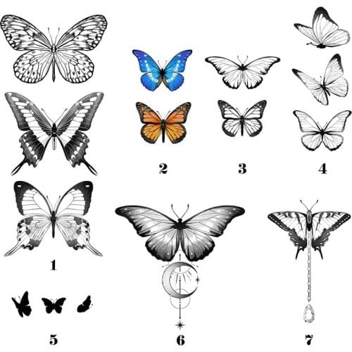 104MM×74MM Butterfly Value Combination Tattoo Sticker Waterproof Men and Women Long Lasting Dark Gothic