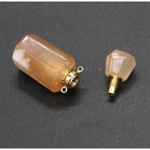 Natural Stone Perfume Bottle Pendant Cherry Blossom Agates Essential Oil Diffuser Charms DIY Exquisite Necklace Jewelry Making