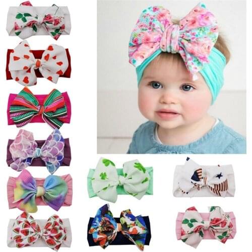 Nylon Bowknot Baby Girls Headband Infant Turban Flowers Rainbows Headwraps Newborns Photography Props Haarband Baby Hairband