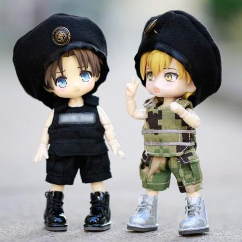 New doll clothes ob11 clothes cool camouflage uniform suit hat+top+shorts police uniform for obitsu11,GSC,molly,1/12BJD clothes