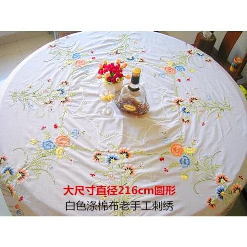 Clearance polyester cotton round table cloth large diameter 216cm old hand embroidery collection gifts