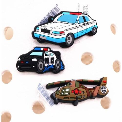 Original Luxury Police Car Shoe Accessories Charms Armed Helicopter Shoe Buckle Decoration for croc jibz Kids X-mas Party Gifts