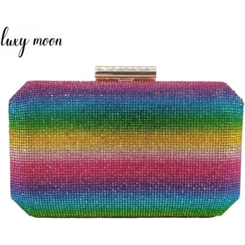 Rainbow Bridal Clutch Purse Bag with Rhinestone Luxury Wedding Handbag Womens Evening Bag Chain Shoulder Bag for Party ZD1829