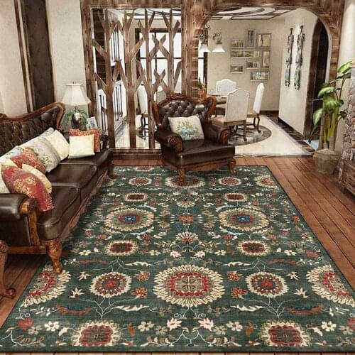 Retro American Carpet Dark Green Exotic Persian Ethnic Style Rug For Living Room Bedroom Bedside Carpet Floor Decoration Mats