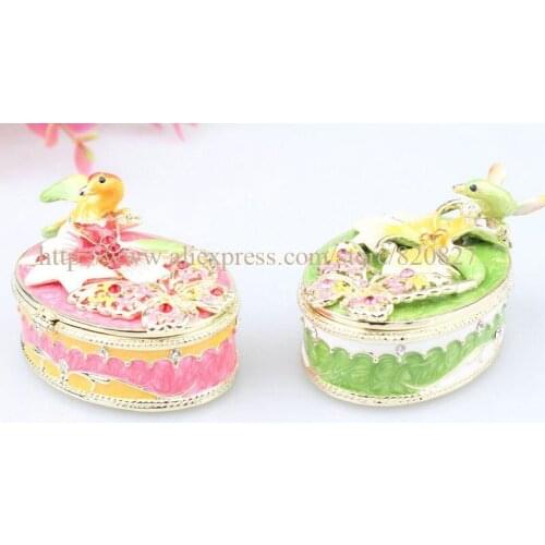 Flowers & Bird & Butterfly Trinket Box Enamel Bird Trinket Gift Ring Box Bird Bufferfly Keepsake Box Small Treasure Holder