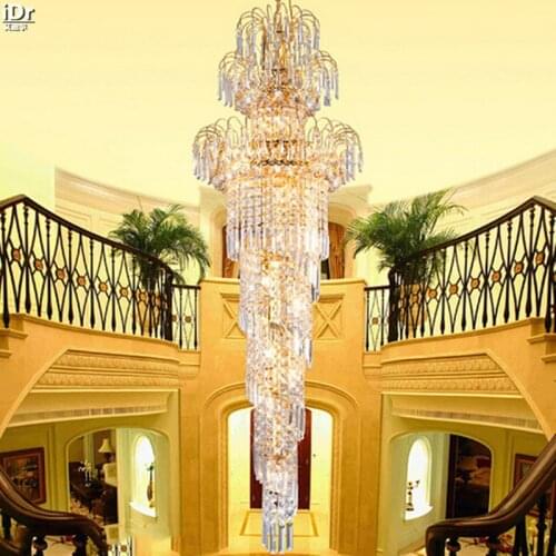 Modern and simple crystal lamp golden double stair lights crystal lamp living room luxury Headlight Chandeliers Lmy-010