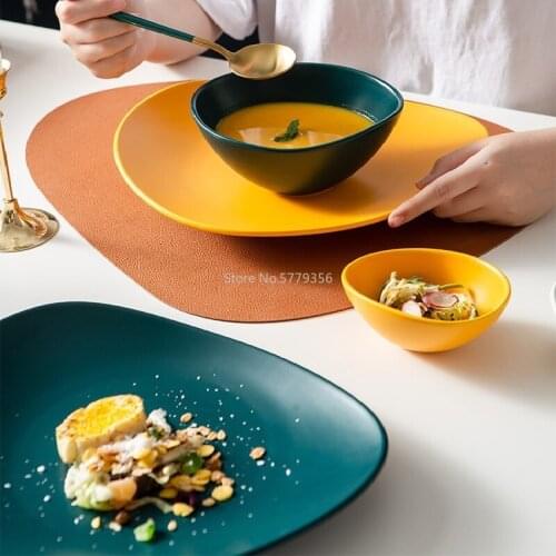 Nordic Shaped Plate Household Creative Soup Bowl Dessert Bowl Hotel Western Steak Plate Ceramic Tableware Set
