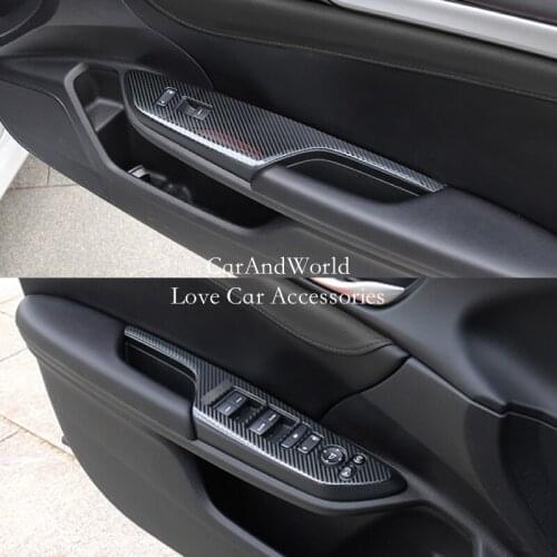 Carbon Fibre Interior Door Window Armrest Switch Cover Glass Lift Panel Trims For Honda Civic 10th LHD 2016-2019 Car Accessories