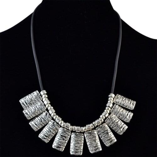 Ethnic Tribal Geometric Shape Metal Pendant Necklaces For Women Boho Gypsy Nigeria Black Rope Necklace Festival Jewelry