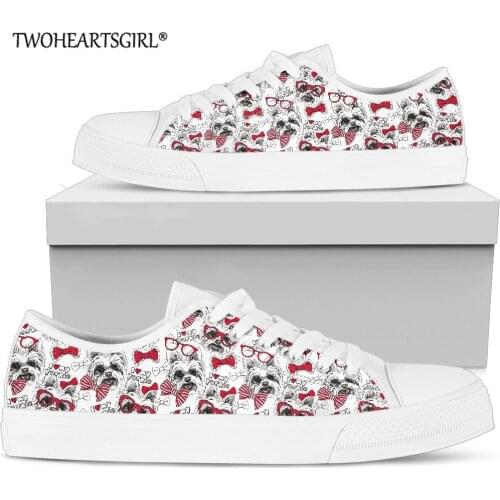Twoheartsgirl Yorkshire Terrier Women Sneakers Low Top Spring/Autumn Lace-up Canvas Shoes Breathable Classic Vulcanized Shoes