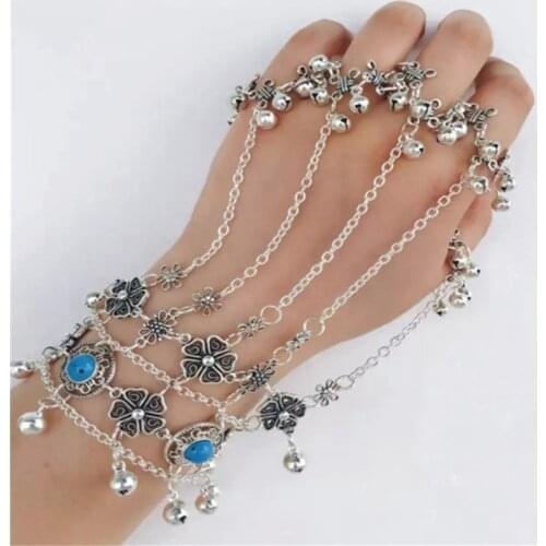 2017 Creative jewelry bohemian retro national wind coins tassel bells tassel chain bracelet for women
