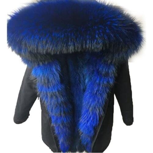 2020 Fashion womens natural fur lining hooded long coat parkas outwear army green Large raccoon fur collar winter jacket DHL