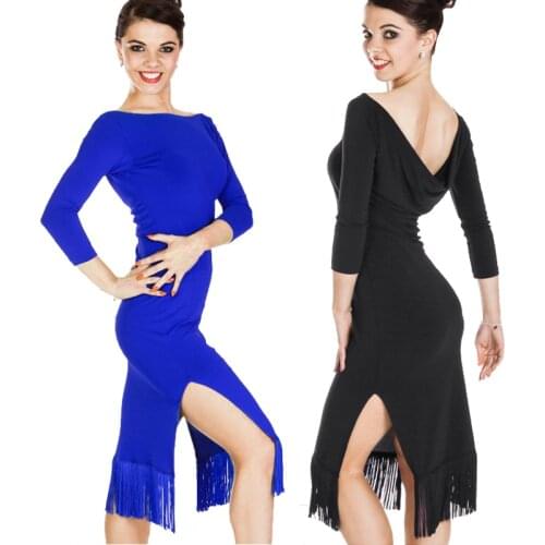 Women Sexy Floral Tassels Dress Latin Salsa Tango Cha Cha Ballroom Dance Dress