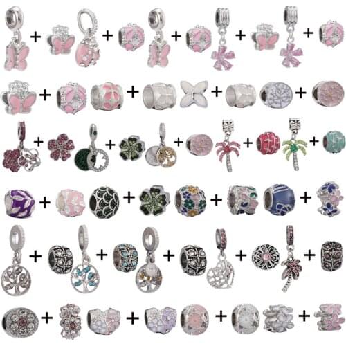 2Pcs/Lot Insect Series Fashion Charm Bracelet DIY Blooming Flowers Charm Pendants For Women Pink Valentines Day Jewelry Making