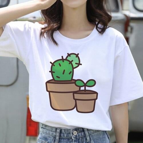 2021 summer Funny Cactus printing Women T-shirt 90s Harajuku short-sleeved T Shirt Women Ullzang Graphic Tshirt Fashion Top Tee