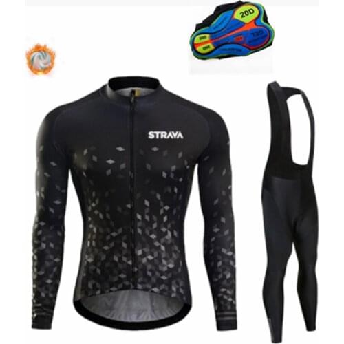 2021 Pro STRAVA Winter thermal Fleece Cycling jersey set bicycle clothing MTB bike jersey Bike Cycling Clothing Set For Men