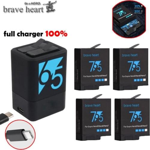 4 Pcs battery Go Pro Hero 5 6 7 Bateria Akku + LCD USB Dual Charger for GoPro hero 5 6 Hero5 HERO5 HERO 6 hero7 black camera