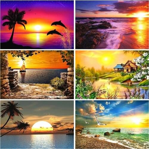 5D DIY Diamond Painting Sunset Dusk Landscape Rhinestone Picture Full Square/Round Diamond Embroidery Mosaic Home Decoration Kit