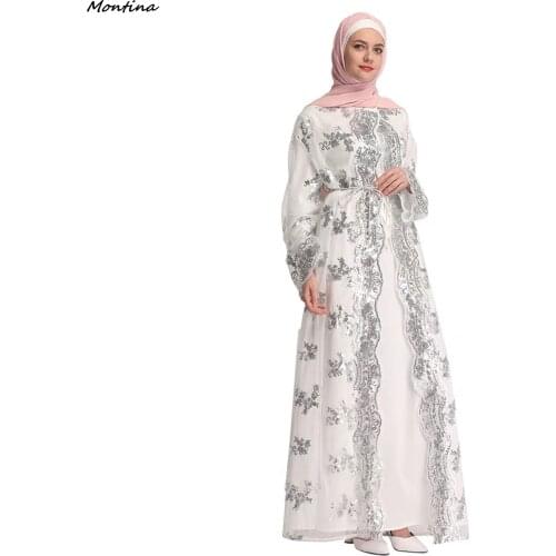 Arabic Lace Cardigain Dubai Fashion with Long Cape Islamic Clothing Muslim Abaya Adult Long Sequins Fashion Muslim Abaya
