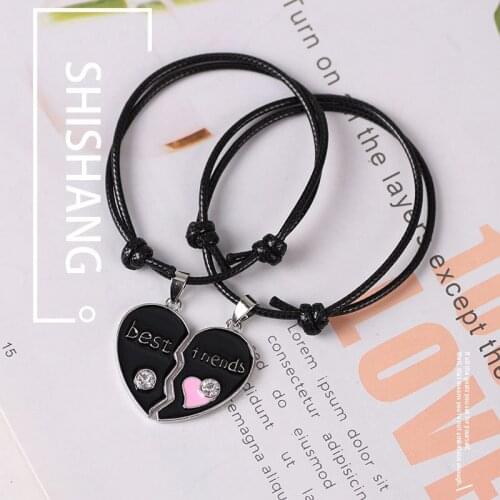 Best Friend Lady Bracelet Girlfriends Bff Heart Pendant Black And White Leather Rope Hand Chain Fashion Jewelry Gift 2020 New