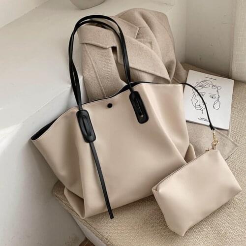 Burminsa Soft Big Tote Bags For Women Simple Large Capacity A4 Work Female Shoulder Bags PU Leather Shopper Ladies Handbags 2021