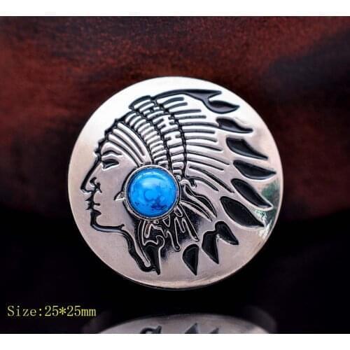 10pcs 1" Silver Southeast Tribal Indian Head Turquoise Concho For Leathercraft Wallet Chain Belt Saddle Headstall Bridle Decor