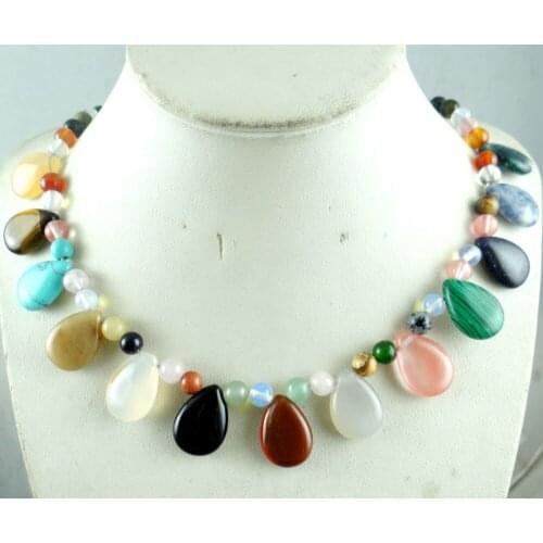 Fashion Natural color Stone bead Pendant Chains Handmade Gem Jewellery Necklace For Women Fine Jewelry F23