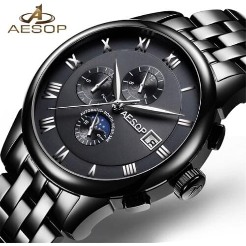 Relogio Automatico Masculino Top Brand AESOP Mechanical Watches Men Sport Business Fashion Casual Black Clock Waterproof Hour