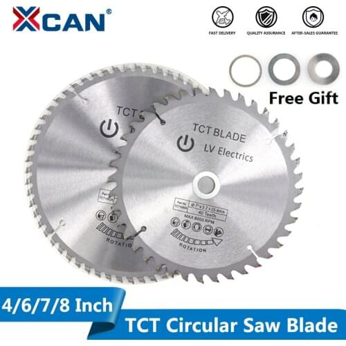 XCAN 1pc 4'' 6'' 7'' 8'' Wood Saw Blade 30/40/60T TCT Circular Saw Blade For Cutting Wood Plastic Carbide Cutting Disc