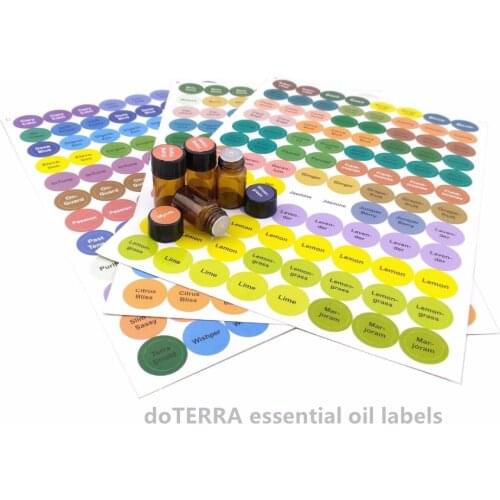 1set Pre-Printed Essential Oil Bottles Cap Lid Labels Round Circle Stickers Colorful For ALL doTERRA Young Living Oils Organizer