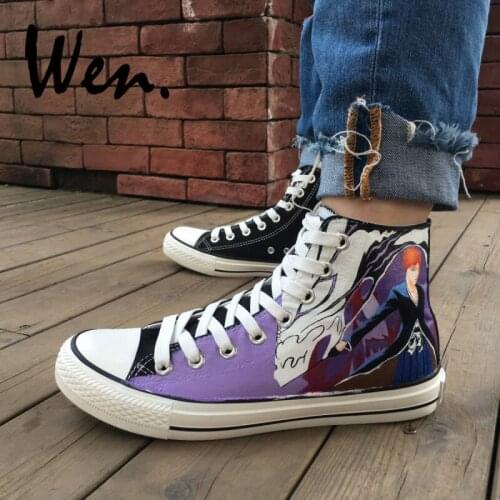 Wen Customized Hand Painted Canvas Shoes Anime Bleach High Top Walking Athletic Sneakers for Woman Mans Festival Gifts
