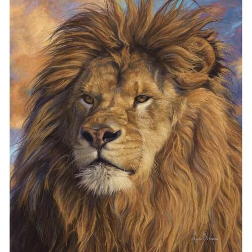Canvas Painting lion artwork Hand painted Animal art King lion Watchful Eyes modern Portrait painting for wall decor Quality