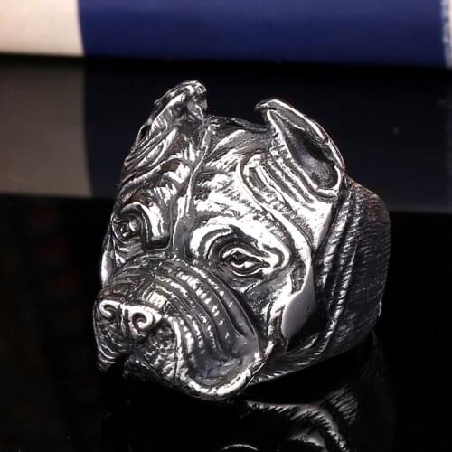 Pit Bull Dog Ring Men Personality Unique Mens Amulet Jewelry Titanium Viking Animal ring