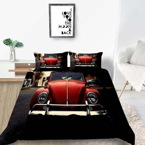 Vintage Bedding Set King Size Popular 3D Red Car Duvet Cover Elegant Queen Twin Full Single Double Comfortable Bed Set