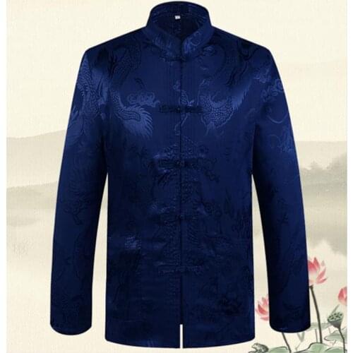 Tang suit male Chinese traditional clothing long-sleeved shirt stand-up collar Hanfu casual jacket dragon pattern men Kung Fu
